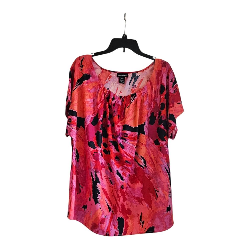 Lane Bryant Womens 18/20 Blouse Pink Black Abstract S/S Lightweight
